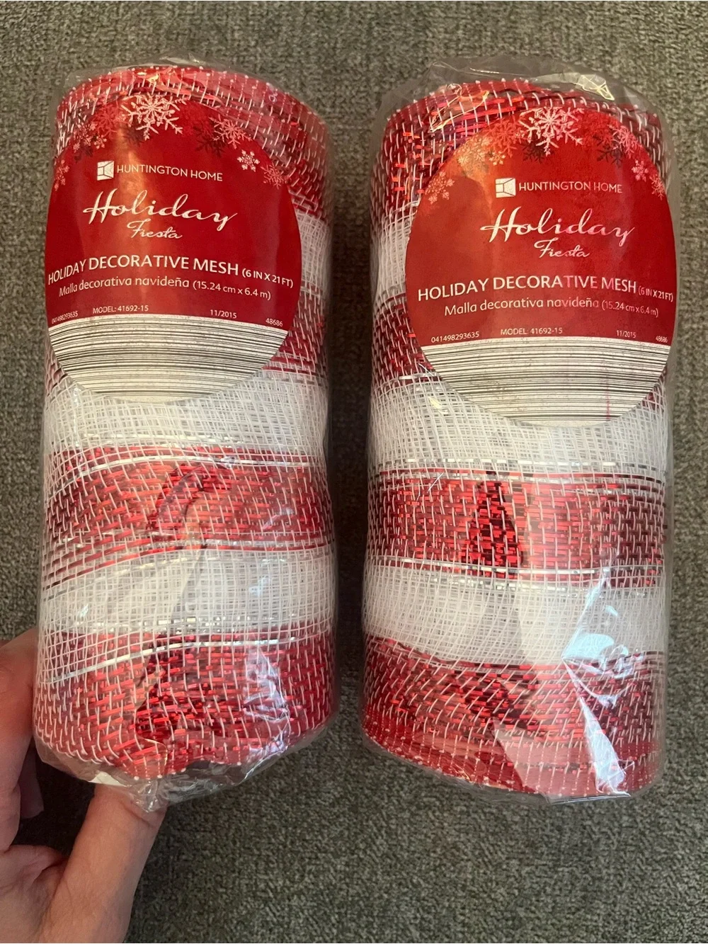 Huntington Home Red & White Striped Ribbon Holiday Decorative Mesh Roll
